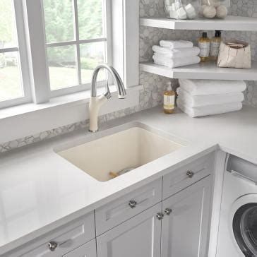 For example, using the wrong cleaning agent can cause discoloration to while granite sinks are very resistant, hard metal objects can sometimes leave ash like mark. Blanco 401926 Liven 25" Laundry Sink | QualityBath.com