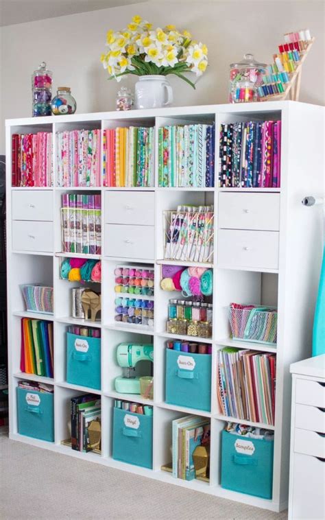 Kallax shelving unit (i have a 2×4 unit, and a 5×5 unit. Cute & Functional Craft and Sewing Room Ideas | Sewing ...