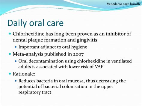 23 ventilator care bundle sedation vacation withhold sedatives every morning at 8 am except in patients requiring continuous deep sedation. PPT - VENTILATOR CARE BUNDLE PowerPoint Presentation, free ...