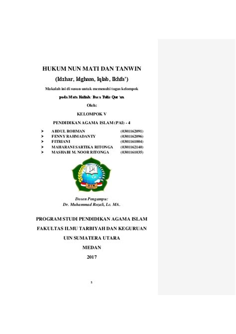 Hukum bacaan nun mati, tanwin dan qalqalah presentasi qiro'ah kelompok 2 agribisnis fakultas sains dan teknologi uin syarif hidayatullah jakarta fanggota kelompok: (DOC) HUKUM NUN MATI DAN TAJWID | fitri ani - Academia.edu