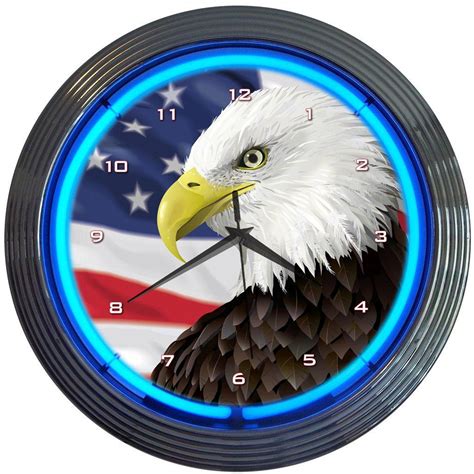 American national freedom day abstract clock silhouette flag illustration. EAGLE WITH AMERICAN FLAG NEON CLOCK