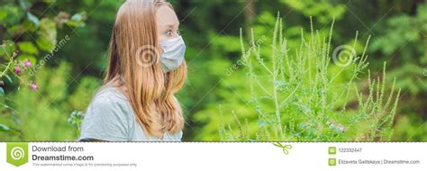 Es gibt mindestens 17 arten von ragweed, die in nordamerika. De Jonge Vrouw In Een Medisch Masker Wegens Een Allergie ...