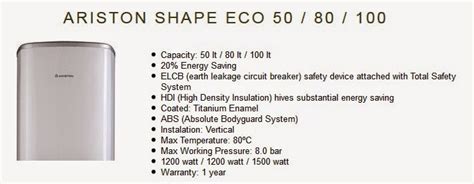 Water heater ariston 10 liter 200 watt Jual Water Heater Ariston Shape Eco 50 Murah
