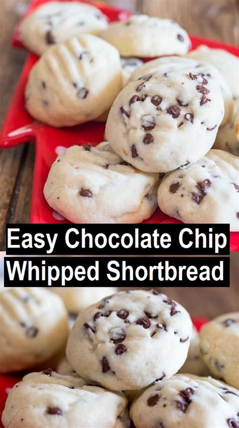 These chocolate chip cookies will look a little doughy when you remove them from the oven, and thats good. Easy Chocolate Chip Whipped Shortbread - Dessert & Cake Recipes