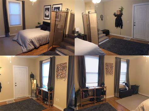 Rooms that have bathroom or closet access before the sleeping area, above left, require a longer hall. Help decorating my entryway/master bedroom in a minimalist/industrial style? It feels so empty ...