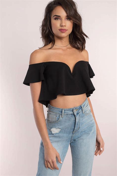 This would be great for a cool summer look or layer it up to stay trendy in the winter. Cute Black Crop Top - Off Shoulder Top - Black Top - Black ...