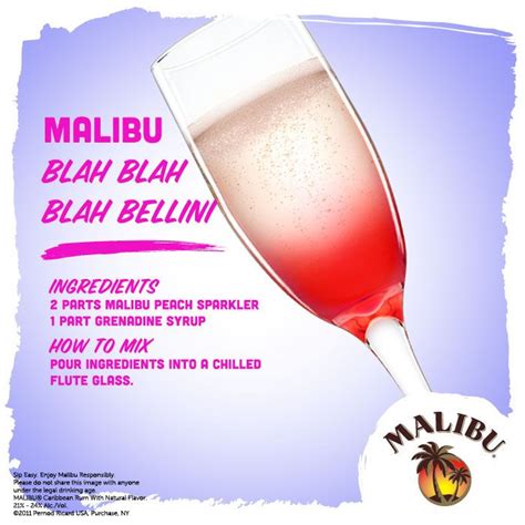 · pour over ice and add grenadine, which will sink to the bottom for a . This fun summer cocktail made with Malibu Peach Sparkler ...