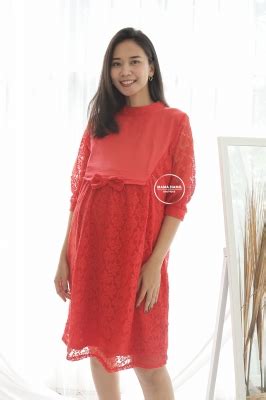 Gallery of gaun pesta brokat untuk ibu hamil terbaru. Ivana Dress Baju Hamil Brokat Pita Toksedo - DRO 900 Merah