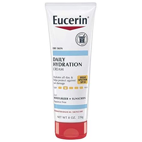 It contains ingredients like glycerol, hydrolyzed collagen, and bamboo charcoal. Eucerin Daily Hydration Broad Spectrum SPF 30 Body Cream, 8.0 Ounce | Lotion for dry skin ...