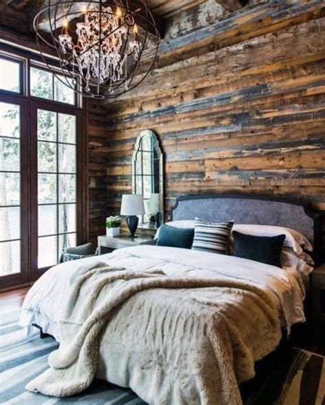 The bedroom chooses a soft shade of blue as the theme color, instead of white. Top 40 Best Rustic Bedroom Ideas - Vintage Designs