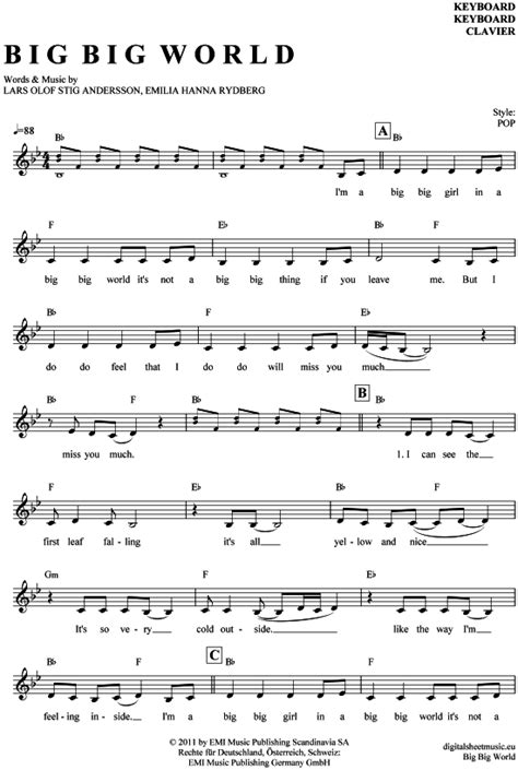 Download it free and share your own artwork here. Big Big World (Keyboard) Emilia PDF Noten >>> KLICK auf ...