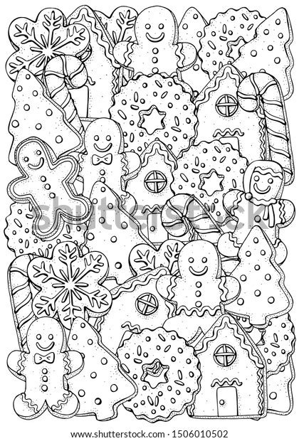 See more ideas about coloring pages, christmas coloring pages, christmas colors. Christmas Gingerbread Cookies Coloring Book Page Stock ...