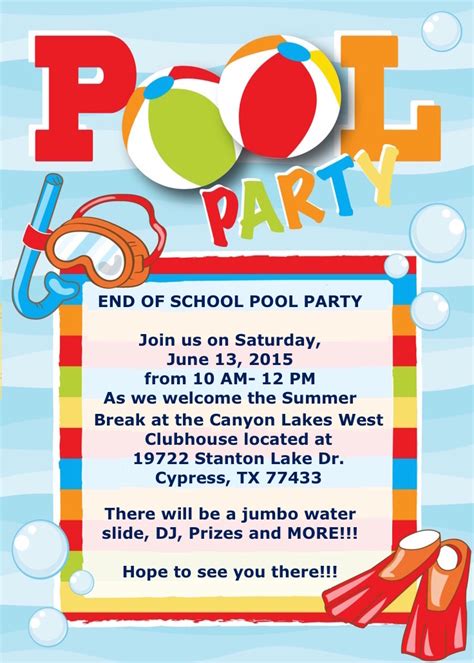 Use design tools including schedules, clipart, images and sharing tools to ease collaboration with. End of School Pool Party | Miramesa