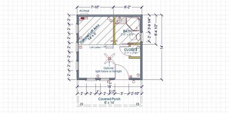 Diy cabin plan with a loft download hallway storage bench plans. cottage studio bath 14x14 floorplan.jpg | house ...