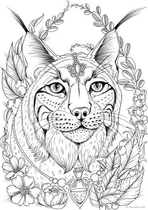 This coloring page features three feathers within borders which are designed to be colored and then cut out and laminated to make. Lynx - Printable Adult Coloring Page from Favoreads ...