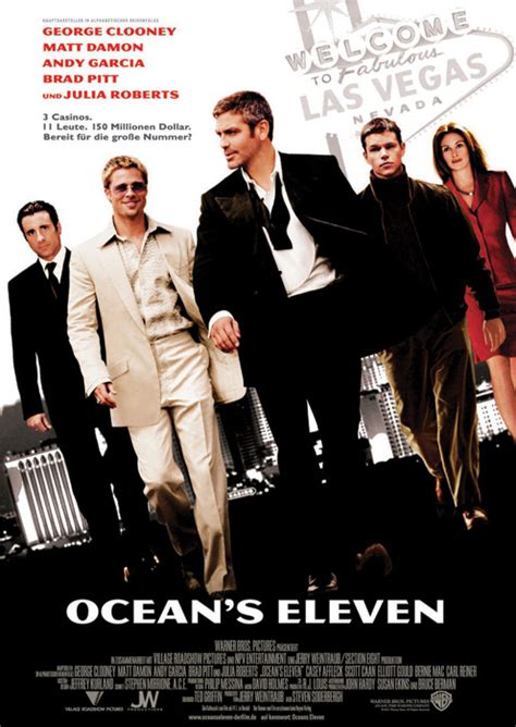 2001 kam eine neuverfilmung des originals von 1960 mit den hauptdarstellern george clooney, julia roberts, brad pitt, matt damon und andy garcía unter dem auch im deutschsprachigen raum verwendeten titel ocean's eleven in die kinos. Filmplakat: Ocean's Eleven (2001) - Plakat 2 von 2 ...