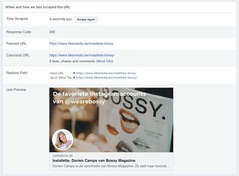 You might not be seeing the facebook link preview you want because the info has been cached by facebook. De Tooltester: Sharing Debugger voor Facebook