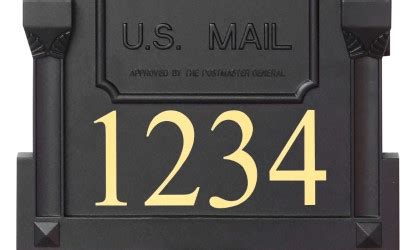 We can also custom color the 4 numbers to match some of our most popular mailbox colors (antique copper, antique gold, antique verde green, antique silver, or white / gold). 2 inch Gold Reflective Vinyl Address Number