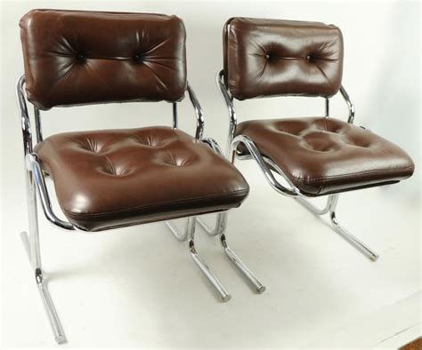 The leather sling is a stitched handcrafted replacement. Pair of Chrome and Vinyl Chairs by Jerry Johnson For Sale ...