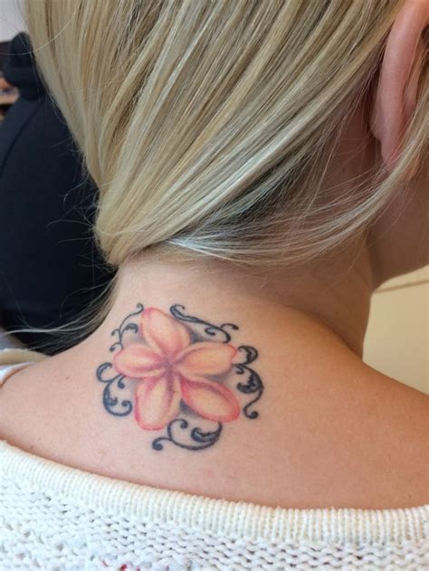 Flowers are commonly used in polynesian tattoo designs for both men and women, and this tribal tattoo idea includes a frangipani, also known as a plumeria. Frangipani tattoo made in Bali