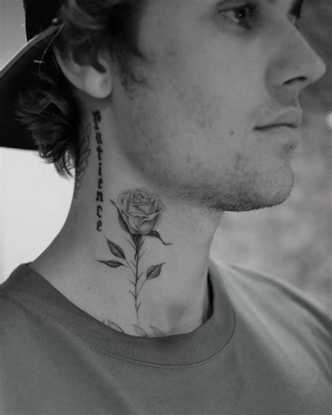 Justin bieber has a very interesting tattoo collection but what are they all? Classic rose on Justin Bieber's neck.