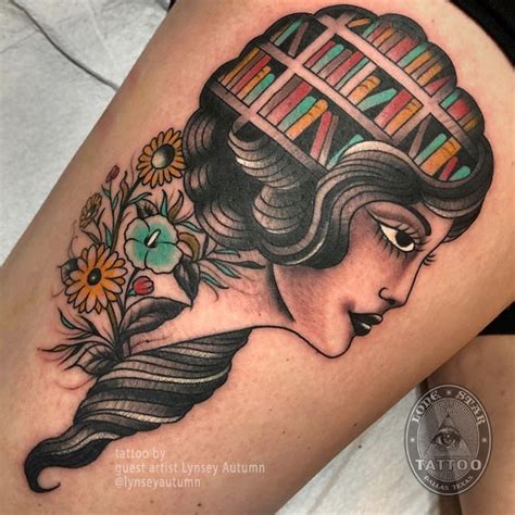 The tattoos community on reddit. Traditional girl head with flowers by Lynsey Autumn ...