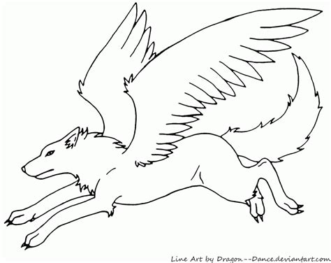 Fantasy little witch flying in the night sky. Winged Wolf Coloring Pages - Coloring Home