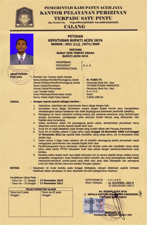Adapun syarat dari surat ini, yakni penerima kuasa tidak boleh memiliki profesi pengacara. Surat Izin Tempat Usaha Yayasan Pusaka Nanggroe ~ Yayasan ...