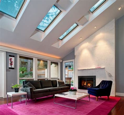 30 Inspirational Ideas for Living Rooms with Skylights Forge a concrete paradise with living walls astride couches.