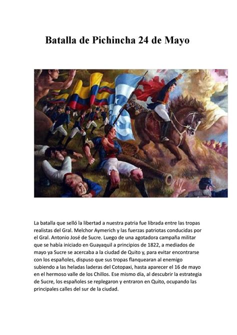 El encuentro, que ocurrió en el contexto de las guerras de independencia hispanoamericanas. Batalla de pichincha 24 de mayo by bryamochoa2017 - Issuu