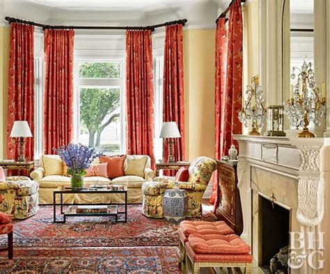 She had/has two giant beautiful burgundy sofas, which she needed to work into her main living space. Family Room Design Ideas Yellow Walls Burgundy Curtains ...