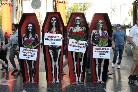 They oppose hunting, fishing, animal testing, pets, seeing eye dogs (!!!), and zoos while promoting a vegan diet. Body-Painted Skeletons Scare People Out of Their Skins | PETA