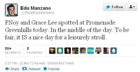 Grace lee talked about the details regarding her brief dating experience with former president benigno aquino iii. Edu Manzano Noynoy Aquino Grace Lee Twitter - THE FILIPINO ...