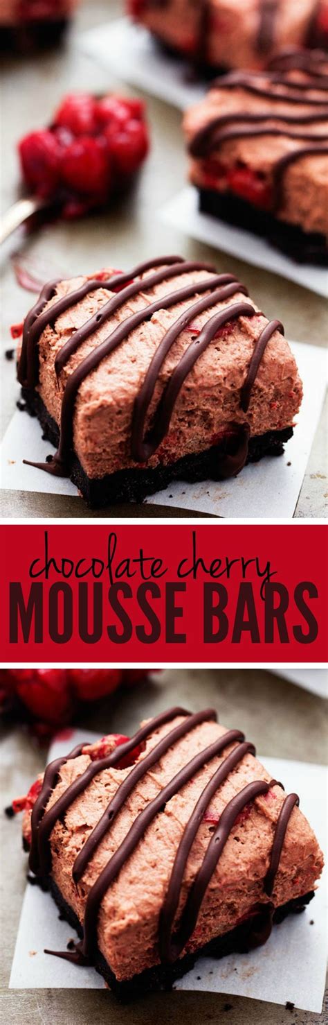 Just fold whipped egg whites and whipped cream. Chocolate Cherry Mousse Bars - Delicious light and fluffy ...