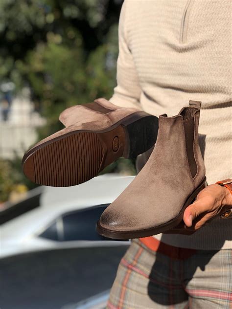 Fabric lining, fabric insoles, and soles in thermoplastic rubber (tpr). Buy Beige Suede Leather Chelsea Boots by GentWith.com ...