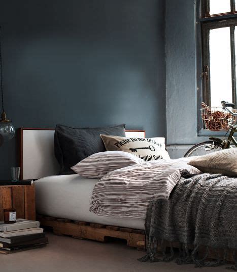 Inspiration for stylish black bedroom decor schemes: color scheme!!! Love the rich wood with muted gray blue ...