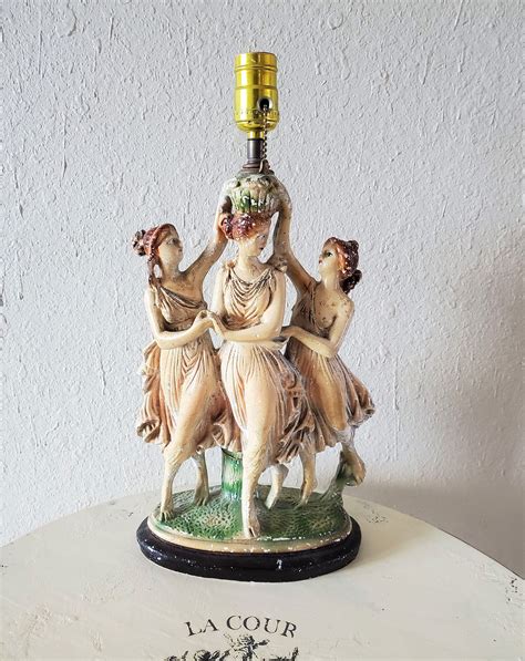 < image 1 of 10 >. vintage 3 graces chalkware statue lamp, chalkware figure ...