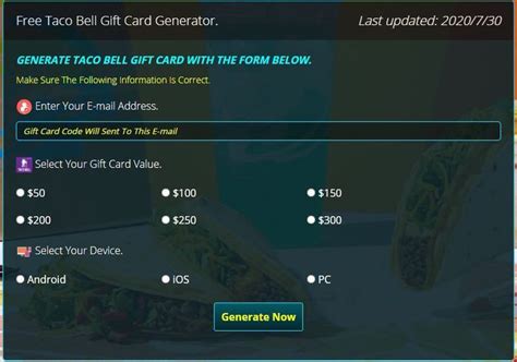 An epic storyline that allows you to decide the fate of mankind. Taco Bell Gift Card Online Generator 2020 - progamerscheatsonline.over-blog.com | Taco bell gift ...