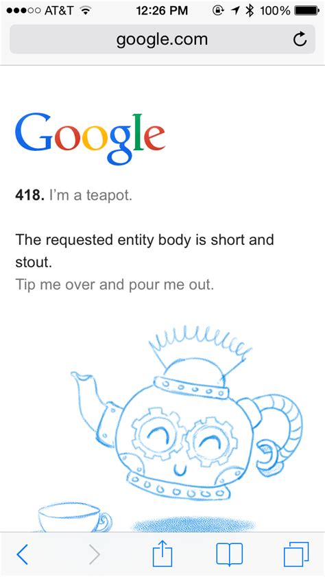 First of all, this is just a warning. Google & Server Status Code HTTP 418 - I'm A Teapot