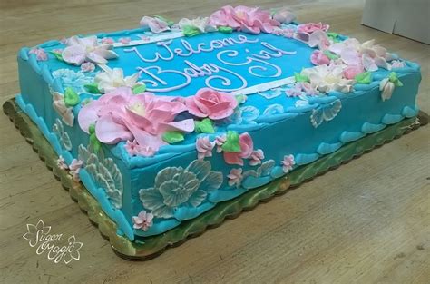 Our talented bakery staff will help you create the perfect cake for any occasion. Baby Shower Flower Sheet Cake for a Girl in 2020 | Cake ...