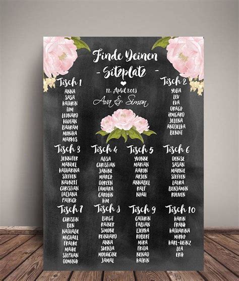 Sitzordnung hochzeit vorlage für runde tische. Tischplan Hochzeit Tafel Poster Sitzplan Gäste DIN A3 ...