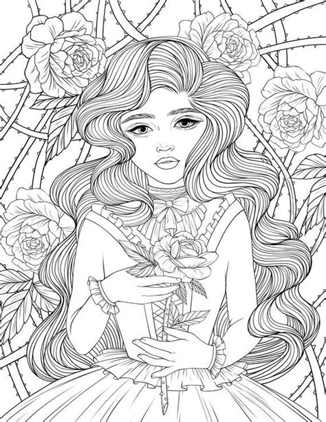 21 tangled pictures to print and color. Adult Coloring Page Lady Rose Digital Coloring page ...