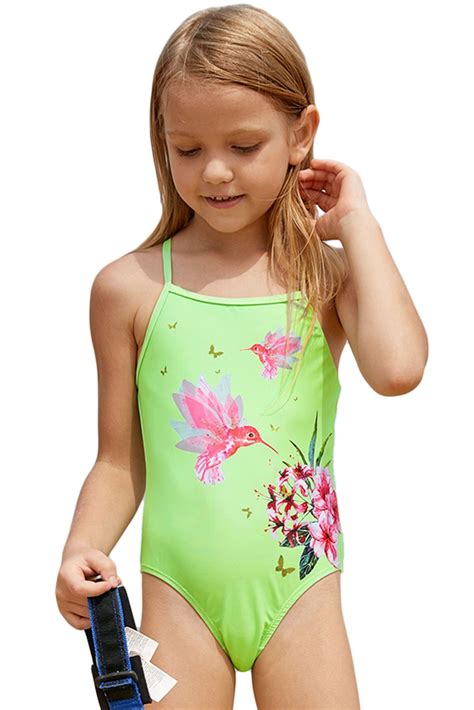 Searching for toddler girl clothes? Green Floral And Birds Little Neon One-piece Girls ...
