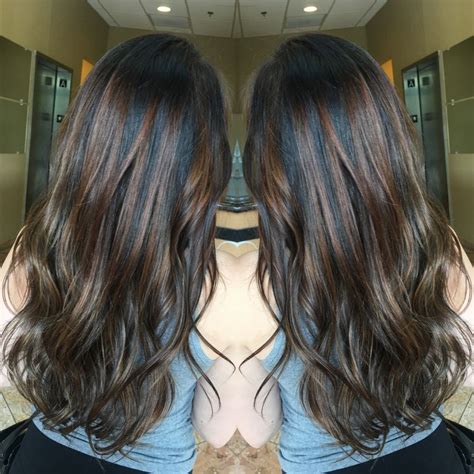 Add some dimension with balayage and panels. Warm dimensional chocolate brown long hair #balayage # ...