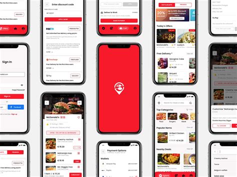 A free food delivery mobile app template designed in xd, which includes vector icons and more than 40 screens. Free Food Order App Template (PSD)