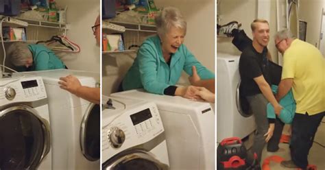 Sock stuck in washer pump. Grandma Gets Trapped Behind The Washing Machine And Dryer ...