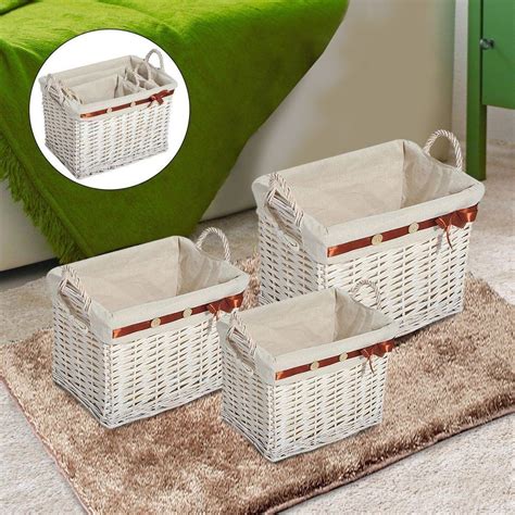 Wicker bath accessories hampers, towel racks, cabinets. 3 Pieces Wicker Basket Laundry Set White Cloth Lining ...