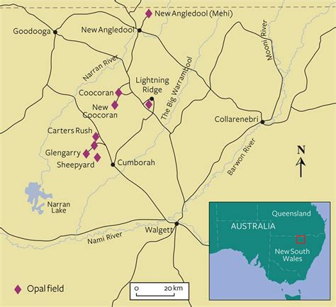 The color of the dot represents the age of the lightning flash. Map of Lightning Ridge opal region | Lightning ridge