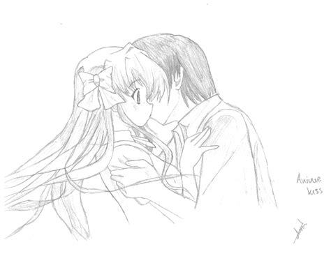 Draw the two circles with the long lines for the neck. anime kiss - Anime Drawing Fan Art (22357165) - Fanpop