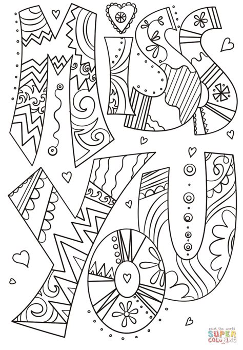 Hundreds of free printable coloring pages to print out and color! Miss You Doodle coloring page | Free Printable Coloring Pages